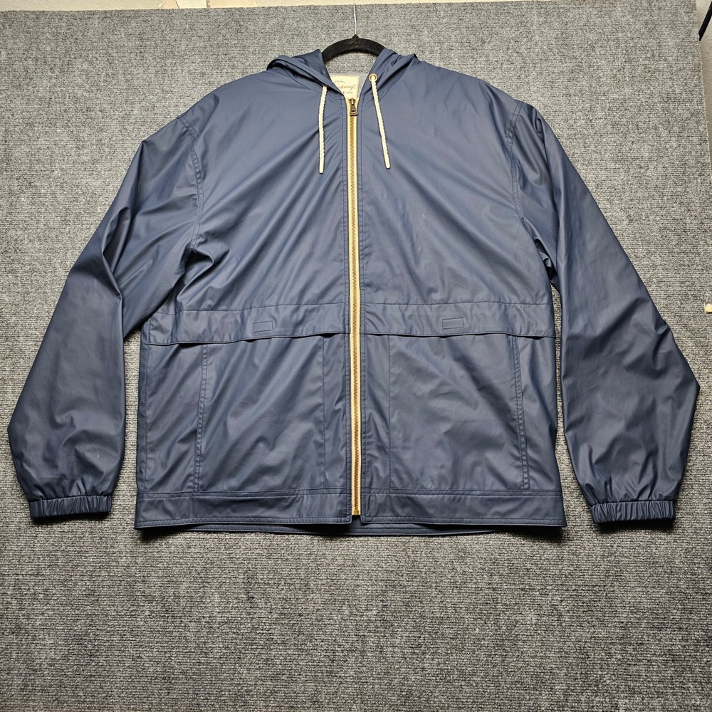 Weatherproof Vintage Mens XXL Navy Blue Hooded Rain Jacket Windbreaker Full Zip